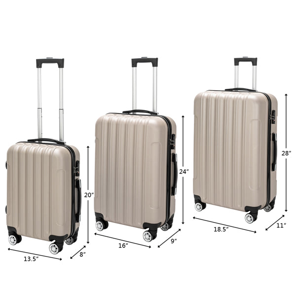 3-Piece Lightweight Hardshell Luggage Set — 20", 24" & 28" in Champagne